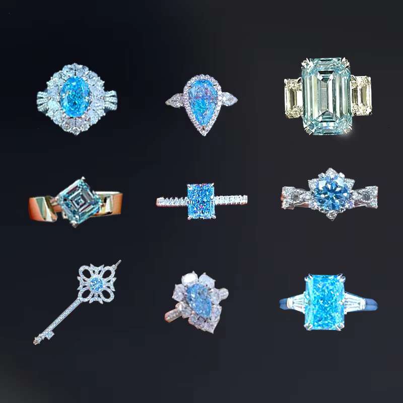 Lab Grown Fancy Blue Marquise Cut Diamond Diamond Engagement RingVS