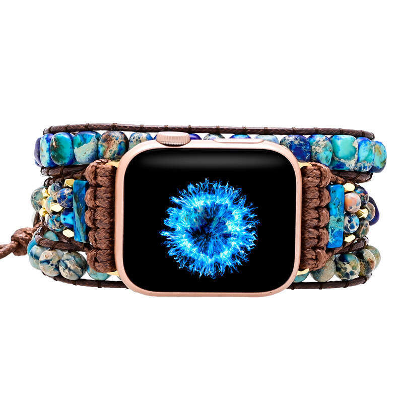 Blue Emperor Stone Beaded Handmade Woven Apple Watch with Bohemian Style Strap Goods