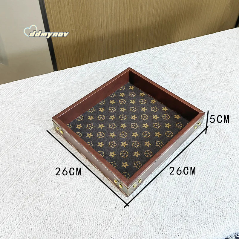 Light luxury high-end desktop rectangular display cultural and decorative items, tea set tray, entrance leather storage tray ddmynov