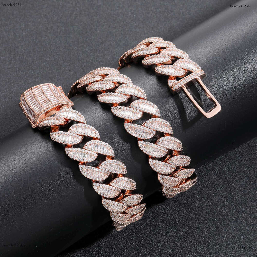 Luxury Hip Hop 20mm Rose Gold Blend Set t Square Ice out VVS Moissamite Cuban Chain Men's and Women's Necklace Bracelet Free delivery