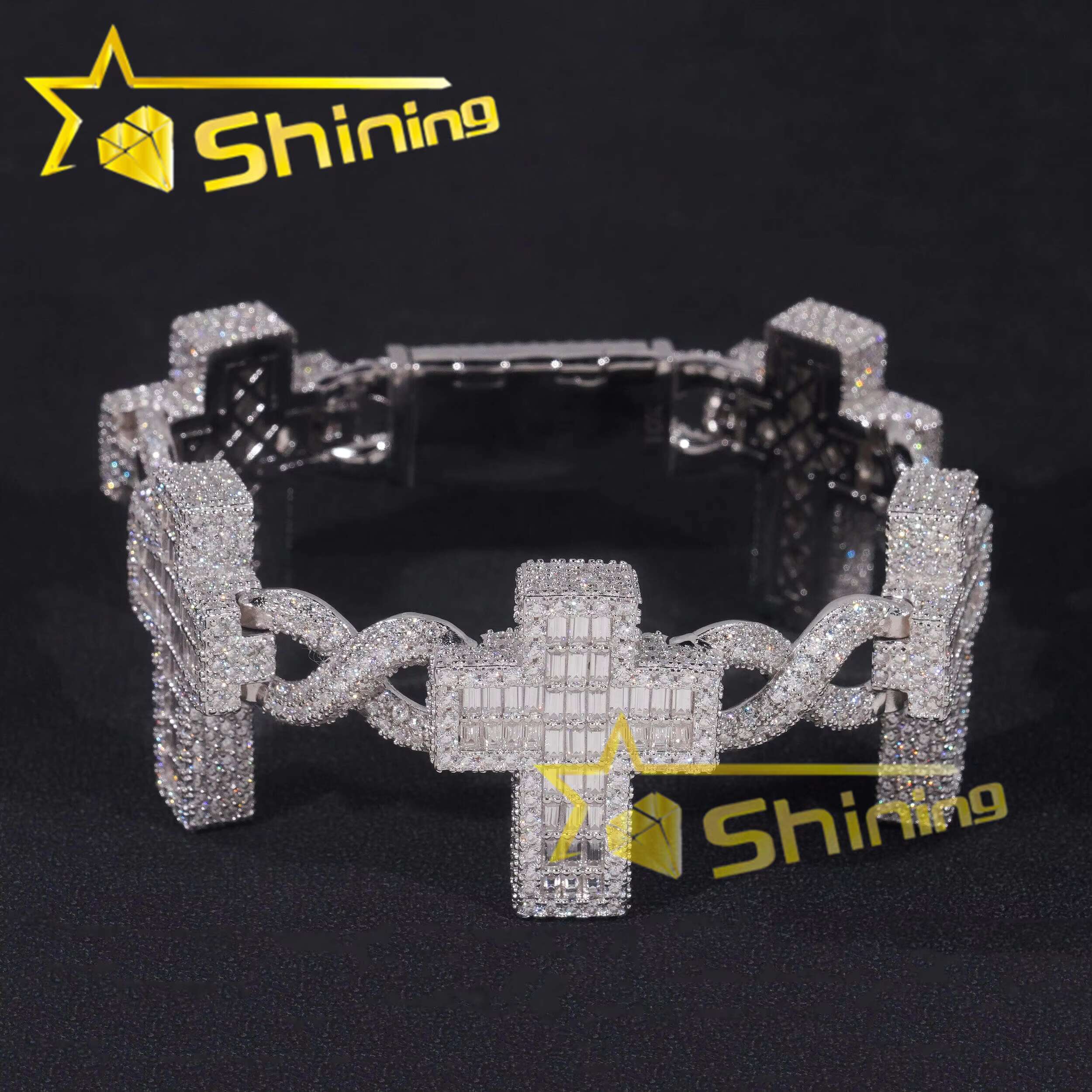 Luxury Big Cross Infinity Cuban Link Chain Sterling Silver 925 Moissanite Hip Hop Mens Bracelets