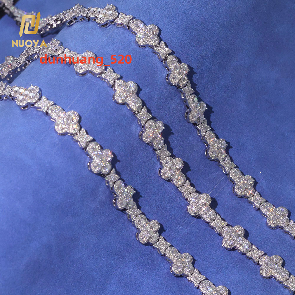 NUOYA Moissanite Jewelry Cross Star Shaped Design Diamond Chain Can Pass Diamond Test 925 Sterling Silver Necklace for Men Women