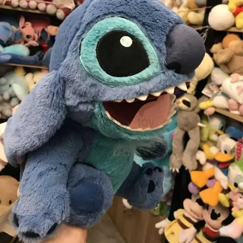 Disney plush dolls 38 cm Disney Lilo Stitch Plush Toy Anime Doll Hand Puppet Cartoon Fill Soft Companion Childrens Birthday Gift Y250423