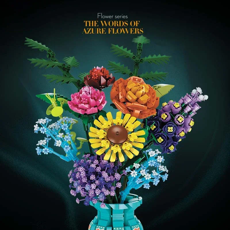 1853PCS Flower Bouquet Building Blocks Plant Sunflower Gypsophila Bricks Model Kid DIY Toys Adult Romantic Valentine's Day Gifts