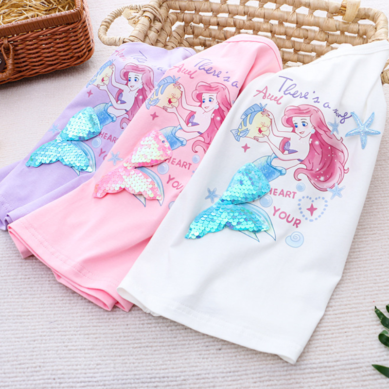 DISNEY Kids designer clothes Frozen Elsa princess cartoon printed T-shirt for baby girl summer children's clothes short-sleeved.
