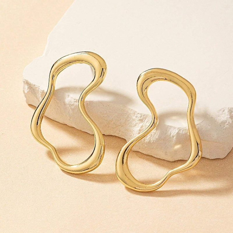 Minimalist Irregular Hollow Geometry Metal Big Stud Earrings Punk Statement Gold Color Earring Women's Charm Ear Jewelry Gifts