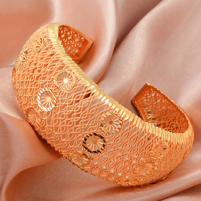 Fashionable Childrens Jewelry Hollow-out Flower Bracelet Baby Arabic Indian Jewelry Gold Color Bangles For Kids Copper Baby Bracelets luxury bracelet  - view 3