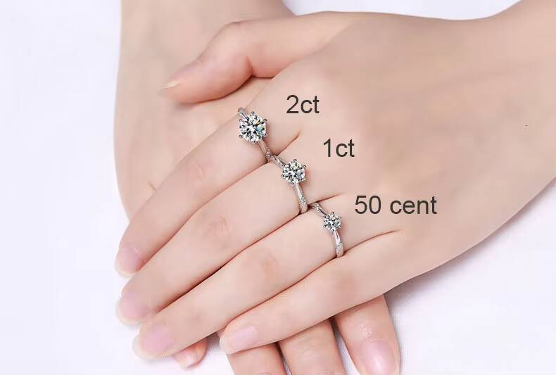 Classic 50Cent 1/2CT Womens Engagement Wedding Ring S925 Sterling Silver with Moissanite Diamond Ring with GRA Certificate