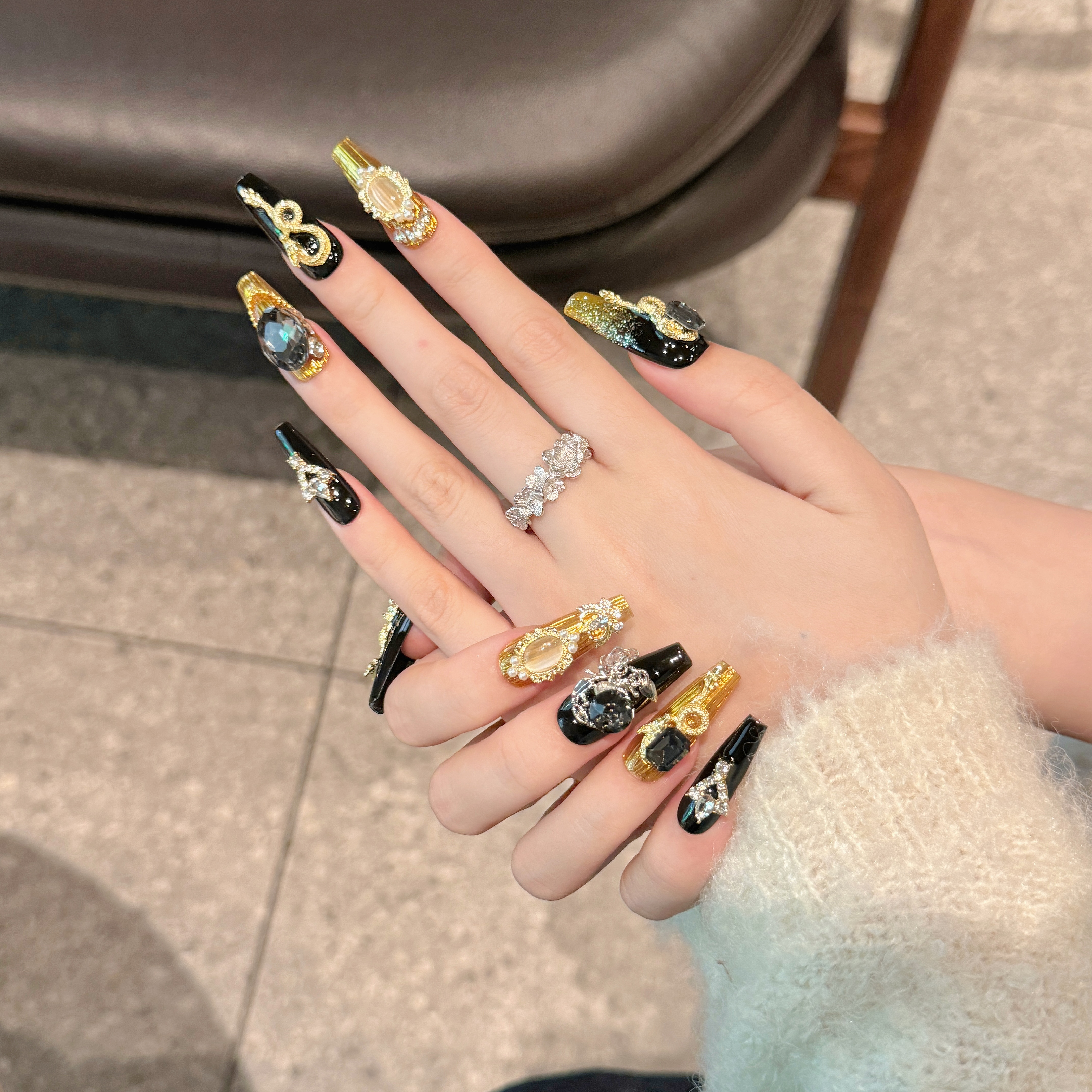 Coffin Press on Nails with Traditional Chinese Dragons Element