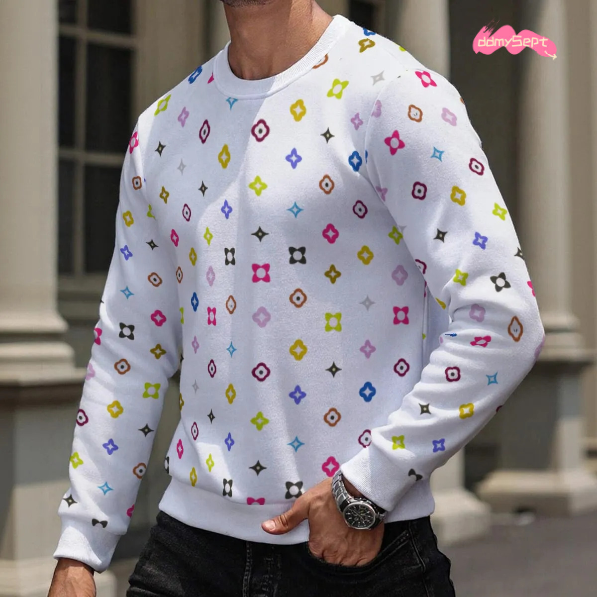 Men's Printed Fleece Lined Sweatshirt - Heavyweight 320GSM Wool Style Hoodie with All-Over Pattern for Warmth & Comfort ddmysept