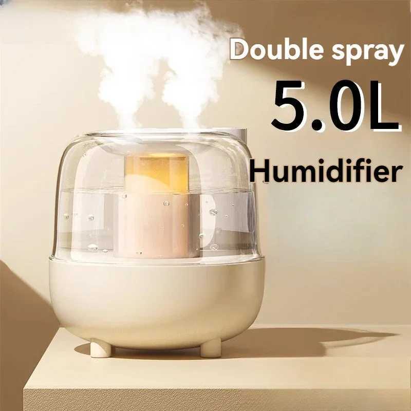 Xiaomi New 5L large capacity humidifier USB double fog spray low noise insufficient sleep sufficient light essential oil diffuser Y250422