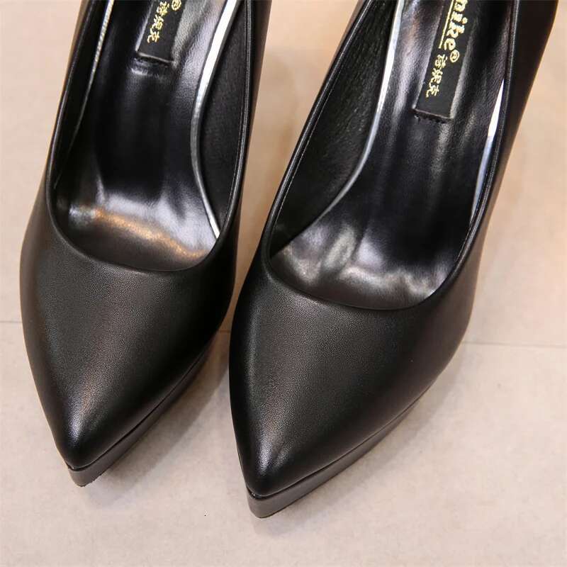 Pumps Spring Autumn Slip-On Platform PU Leather 12Cm Thin Heels Korean Style Casual Women Profession Shoes Black