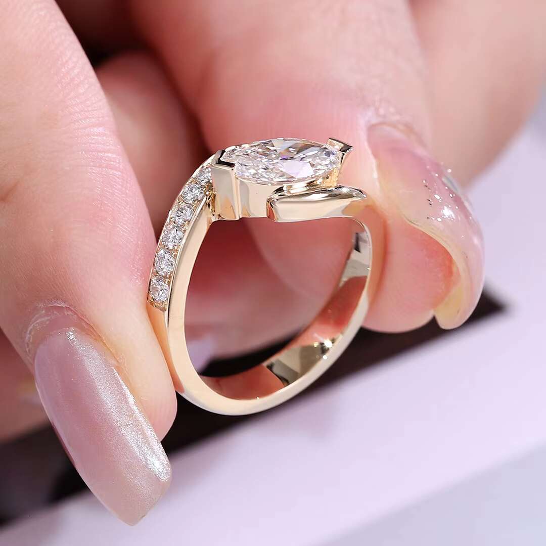 Pass Diamond Tester GIA IGI Certified 14K Solid Gold Lab Grown Diamond Wedding Ring Marquise Cut Lab Diamond Engagement Ring
