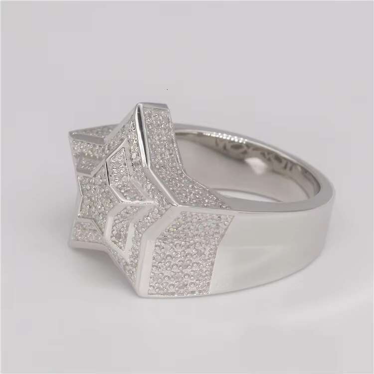 LUCK Hiphop Men Women Fine Jewelry Iced Out 925 Sterling Silver VVS Moissanite Diamond Star Ring With GRA Certificate