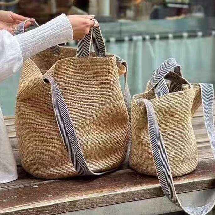 Ins Style Resort Beach Bag Lafite Grass Woven Women S Summer Large Capacity Crossbody Beach Vacation Bucket Tote Bag Simple Handbag KQ