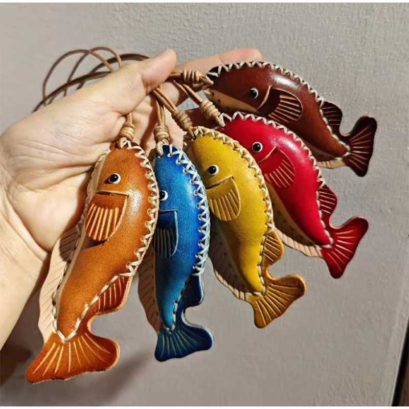 Cute Fish Keychain Genuine Leather Bag Pendant Womens Bag Decor Accessories Lucky Fish Charm Hanging Ornament Gift For Her/him Z251120