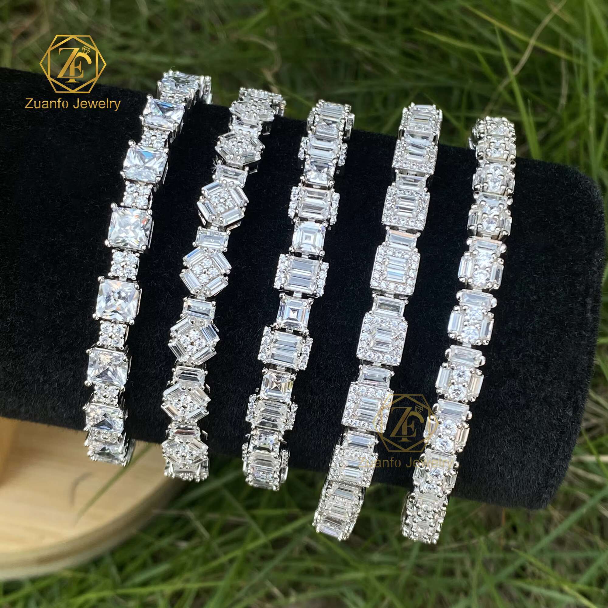 2025 Trendy Flower Style Moissanite Diamond Bracelet 925 Silver Baguette Iced Out VVS Moissanite Tennis Chain Bracelet