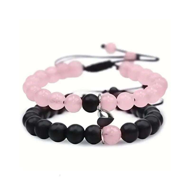 Jewelry Set 4-piece Natural Stone Couple Love Magnet Mutual Attraction Bracelet Hexagonal Column Necklace