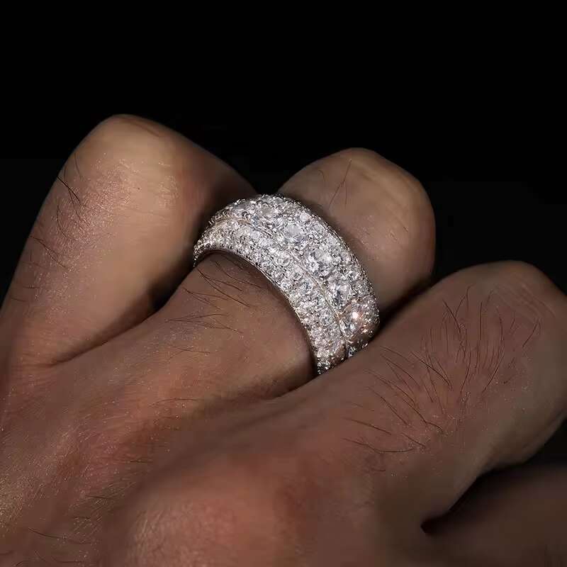 Hip Hop Iced Out 925 Silver Pass Diamond Tester VVS Moissanite Rapper Dazzling Sparkly Eternity Band Ring for Men