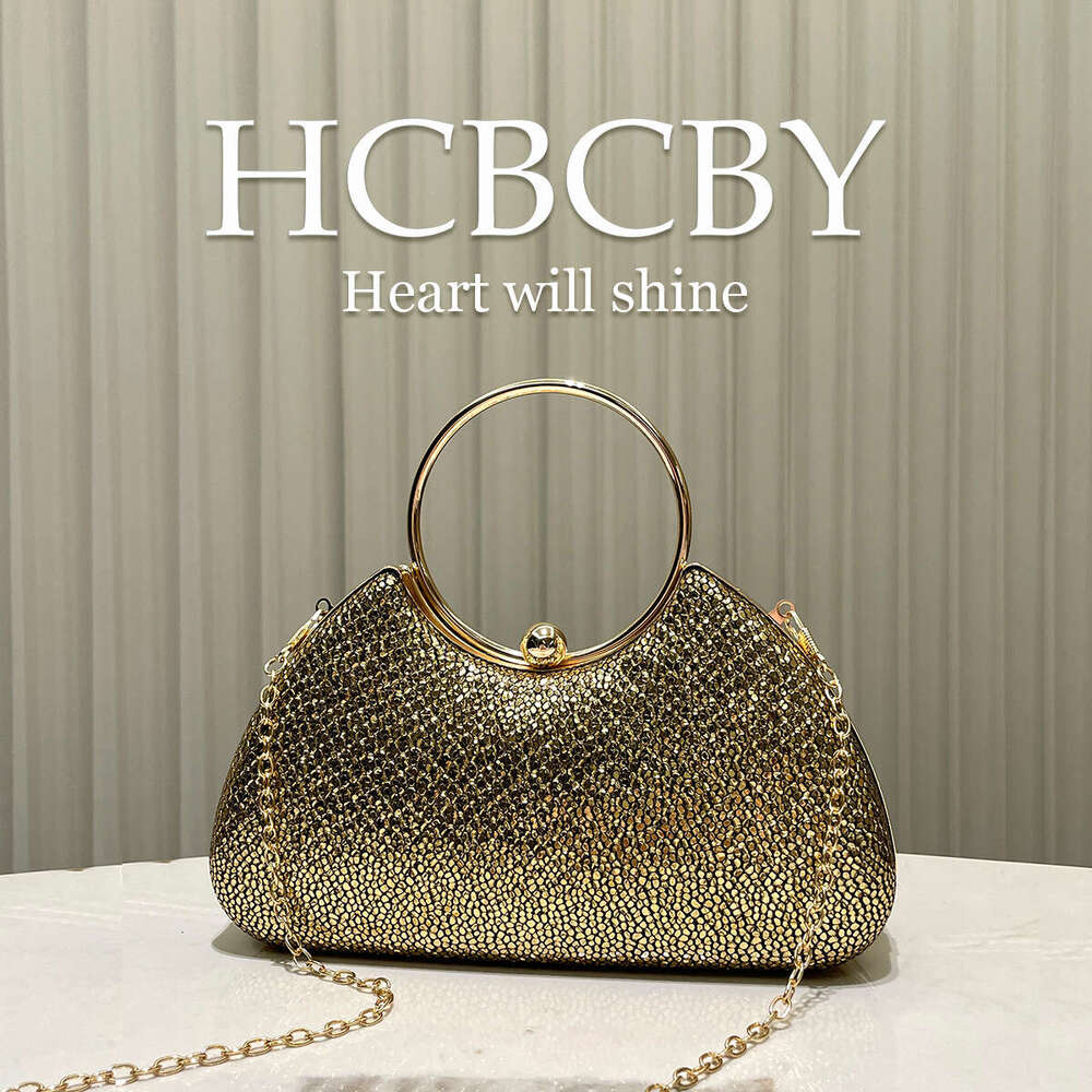 Golden Glitter PU Fabric Women's Fashionable Temperament Elegant Handbag Evening Bag