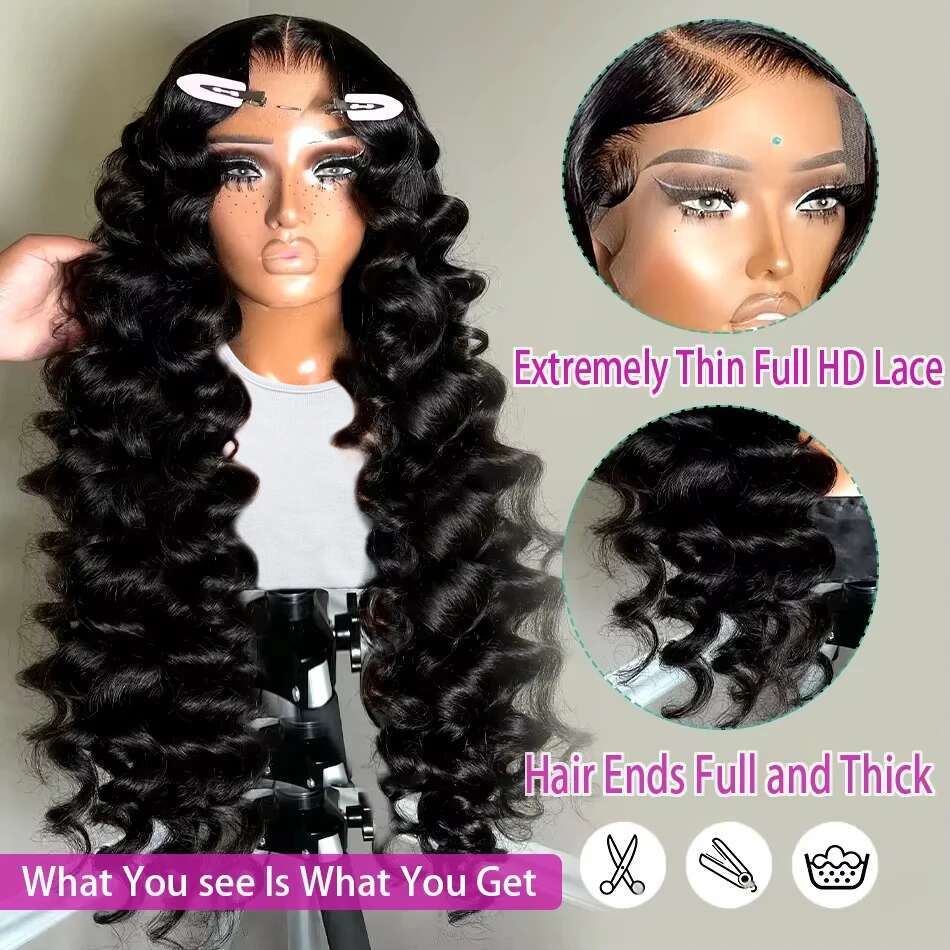 300 Density Loose Deep 13X6 Front Human Hair Wigs Brazilian 30 40 Inches Curly Water Wave HD 13X4 Lace Frontal Wig