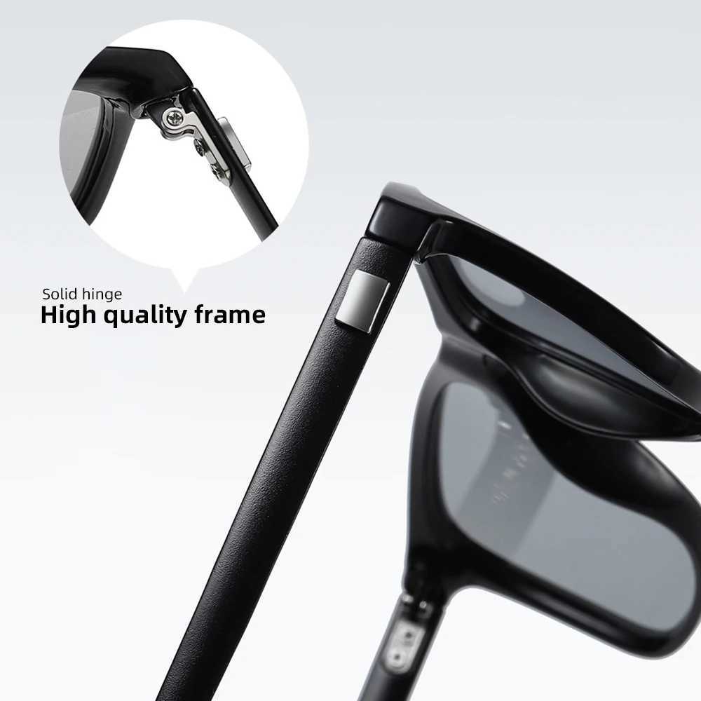 VIVIBEE Color Change Gray Frame Optoelectronic Polarization Sunglasses Mens Square Classic Color Change Glasses Transition Lens Glasses Z250422