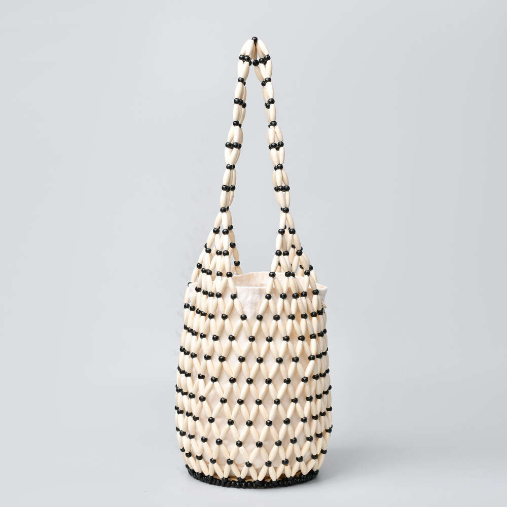 Ins Style Resort Beach Bag Beach Vacation Bucket Single Shoulder Wooden Bead Hand Woven Bag Women S Beach Bag KQ