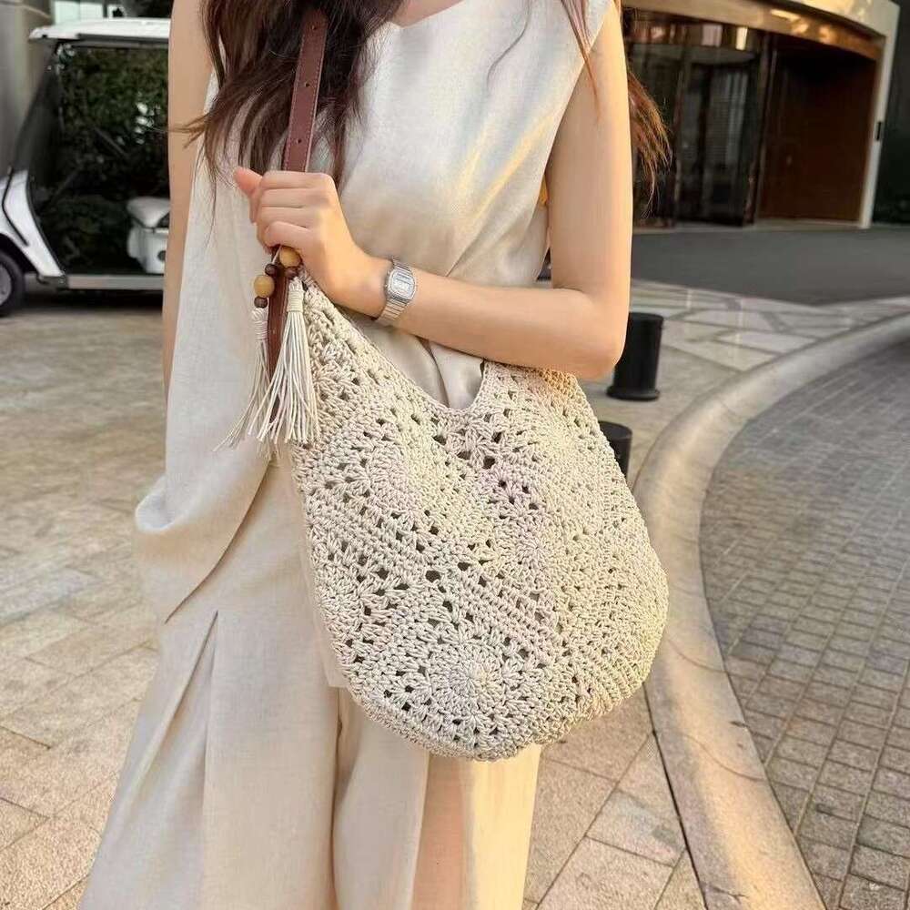 Ins Style Resort Beach Bag Summer New Wax Rope Woven Large Capacity Water Bucket Seaside Vacation Tote Bag Lazy Style Fashionable Big Bag KQ