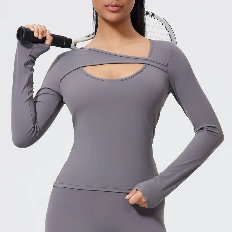 QINACTIVE Yoga Long Sleeved Detachable Chest Cushion Sports Top Women's Waist Cinching Tight Fitting Yoga Shirt