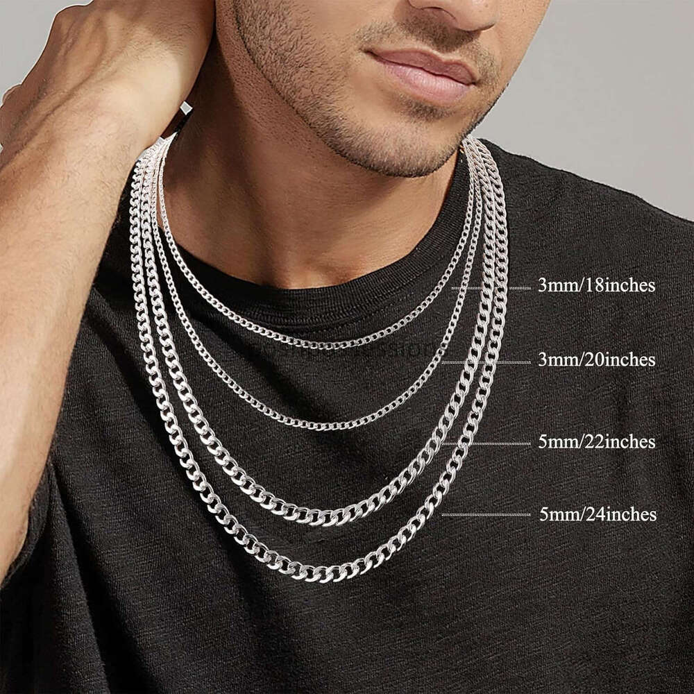 3/5Mm 14K Genuine Gold/Sier Plated Chain Men Boys, Stainless Steel Cuban Chain, Sturdy And Non Fading Necklace, Jewelry Gift For Him, 16/18/20/22/24 I