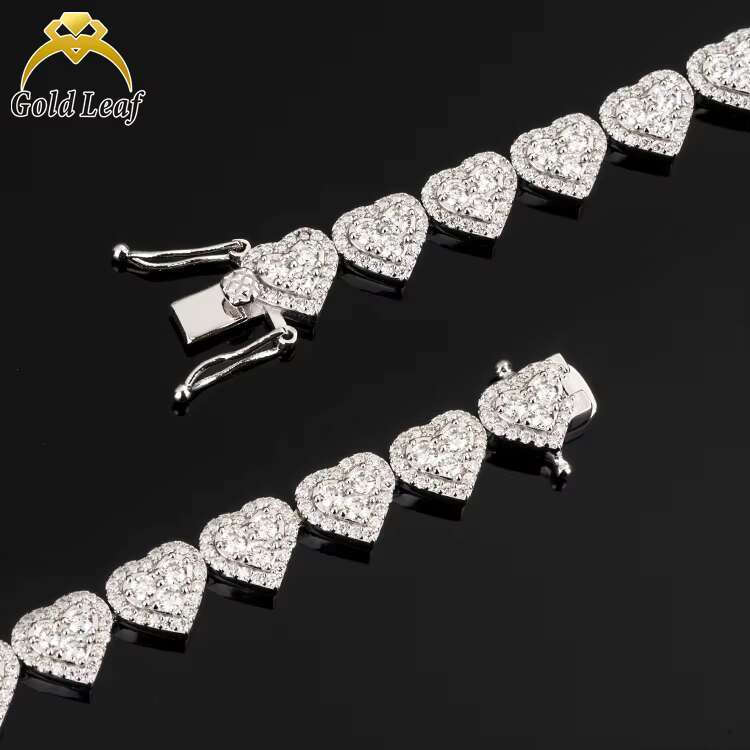 Hot Sale Trendy Heart Shape 925 Silver Gold Plated VVS Moissanite Chain Hiphop Moissanite Cuban Link Necklace