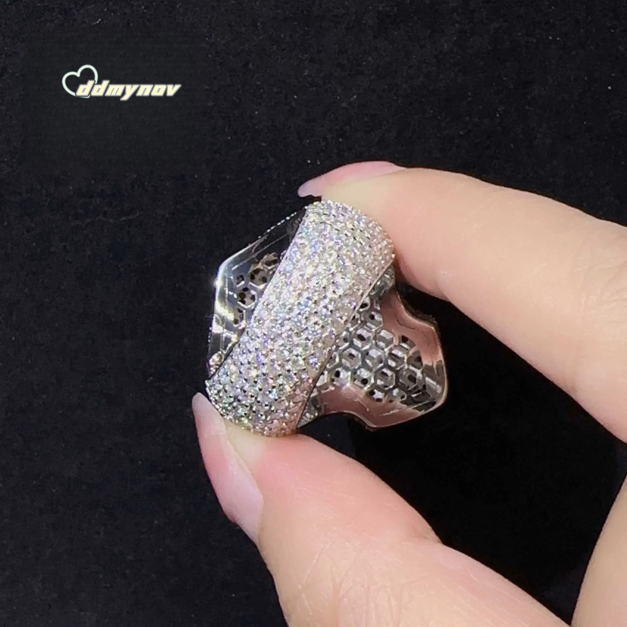 Custom Jewelry rose gold Plated Iced Out Vvs Baguette Moissanite for men Cross Hip Hop Ring ddmynov