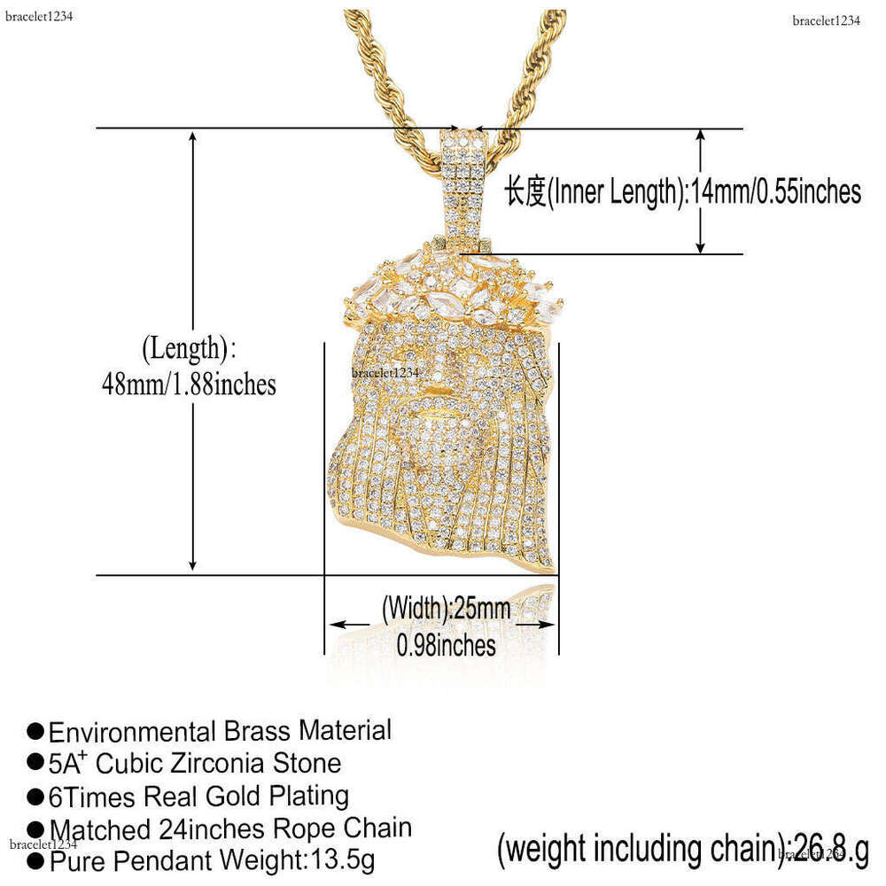 Luxury designer head pendant ice VVS Moissanite necklace, free delivery of pendant necklace for men and women