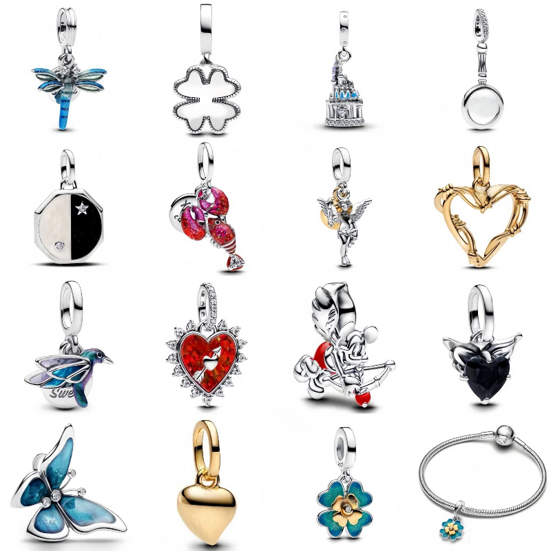 S925 silver plated retro vintage mouse designer charms jewelry DIY accessories lovely blue butterfly red crab clover noctilucent charm bracelet bead