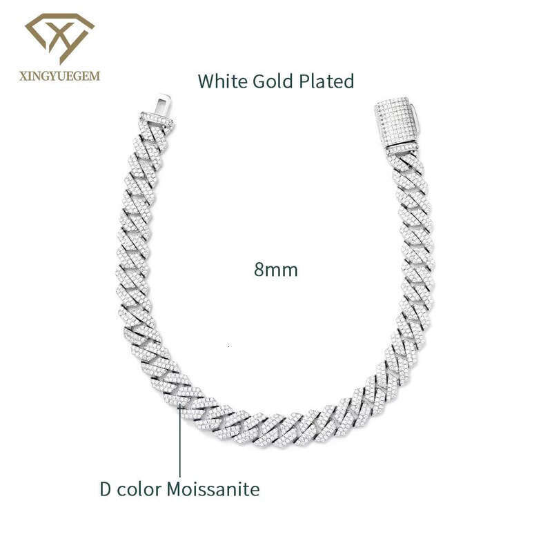8mm Fashion Hip-Hop Pure Sier Unisex Moissanite Bracelet aaa aaa