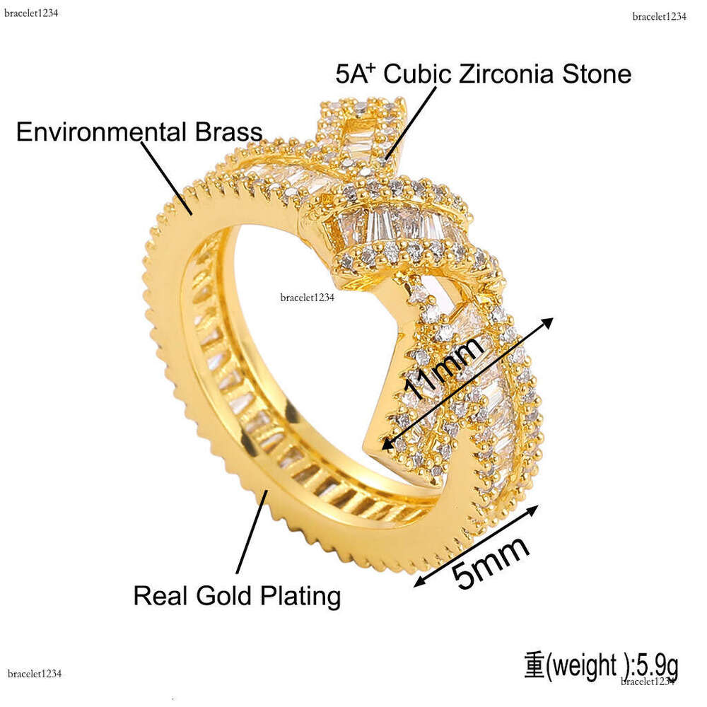Luxury designer men and women ice VVS Moissanite, real gold plated, irregular T-shaped diamond hip hop rings in sterling silver