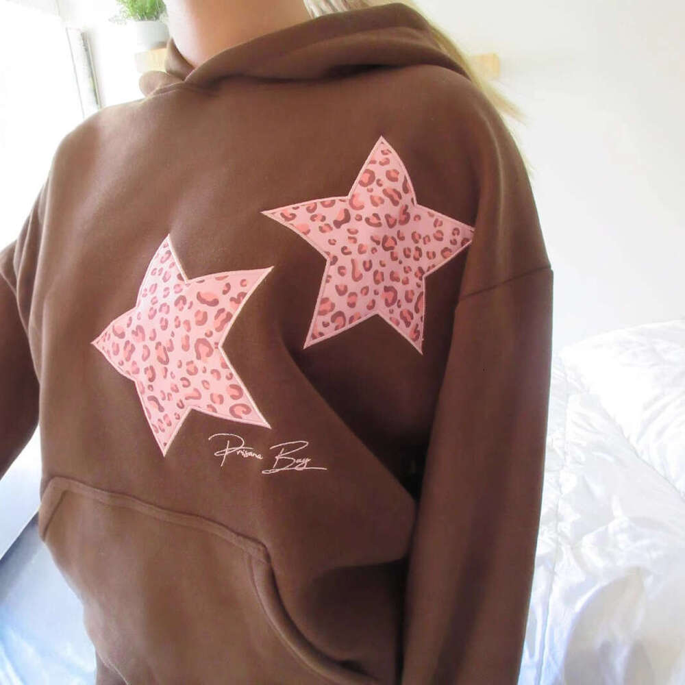 2025 star embroidered hooded versatile loose casual pullover hoodie