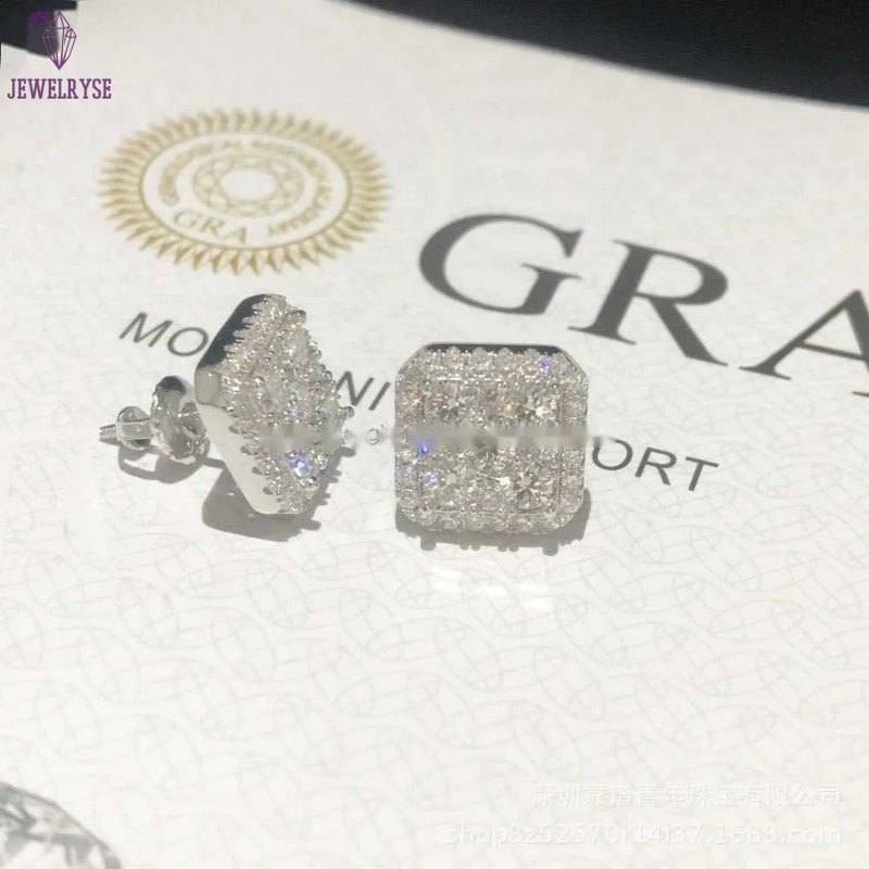 Custom Fashion Finey Jewelry Sterg Sier Earrings Ice Out Vvs Moissanite Diamond Earring for Woman