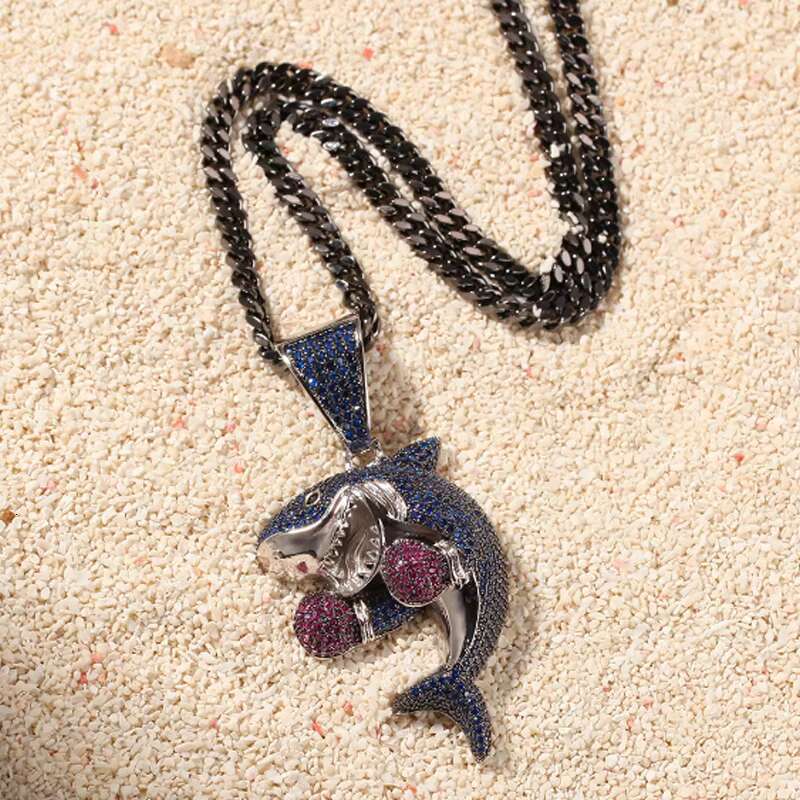 Hot Selling Hip Hop Cartoon Necklace Boxing Shark Moissanite Pendant Gun Cuban Chain Personalized Necklace Jewelry for Men