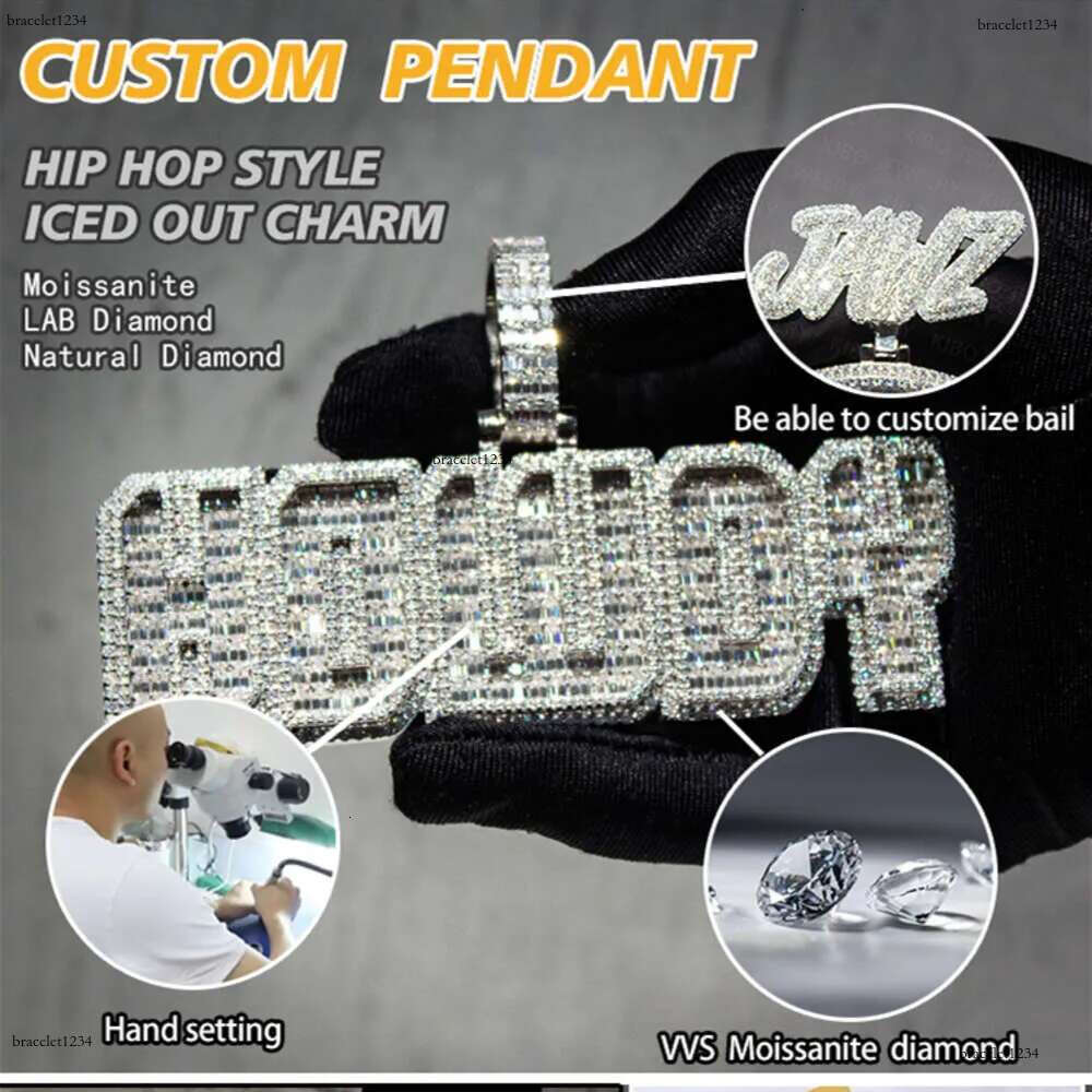 Christmas Gift Hiphop Iced Out Baguette & Round VVS Moissanite Cross Pendant And Chain Necklace For Men Jewelry