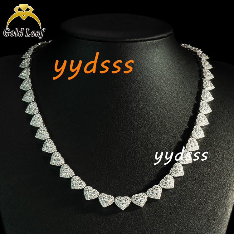 Hot Sale Trendy Heart Shape 925 Silver Gold Plated VVS Moissanite Chain Hiphop Moissanite Cuban Link Necklace
