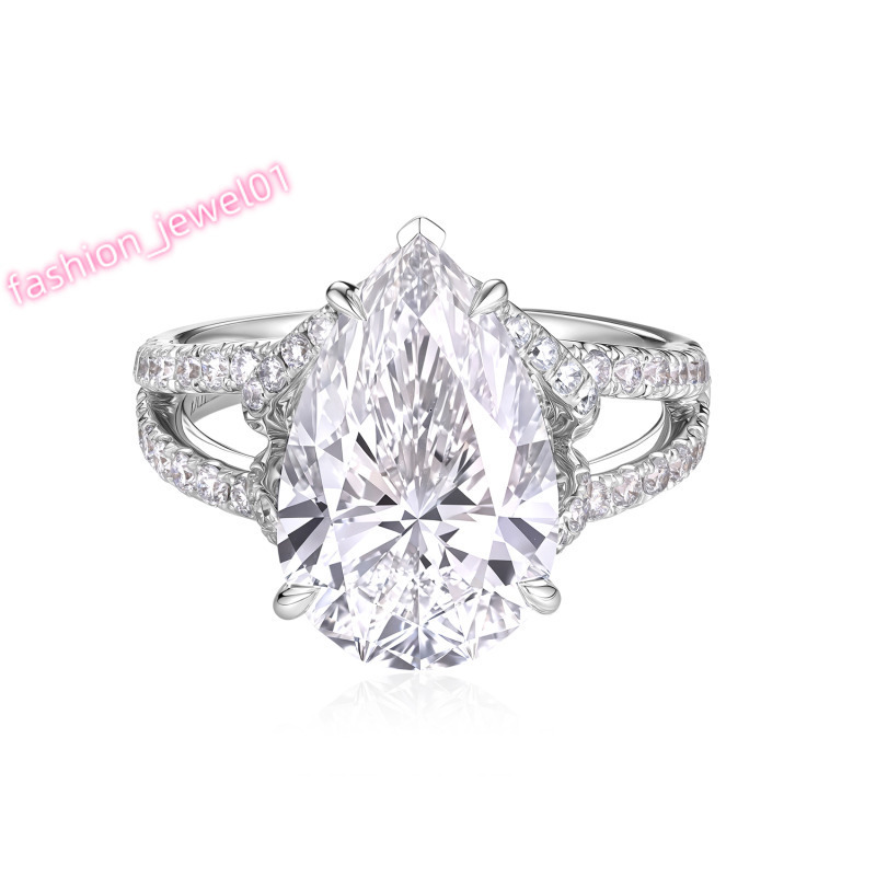 18K White Gold Classic Style Lab Grown Pear Diamond Ring Wedding Sample Engagement CVD HPHT Womens Party Jewelry for Gifts