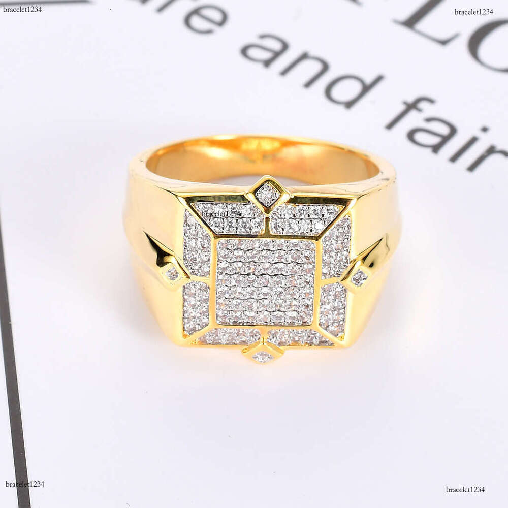 Luxury designer square men with ice out VVS Moissanite ring, hip-hop rapper ring free shipping