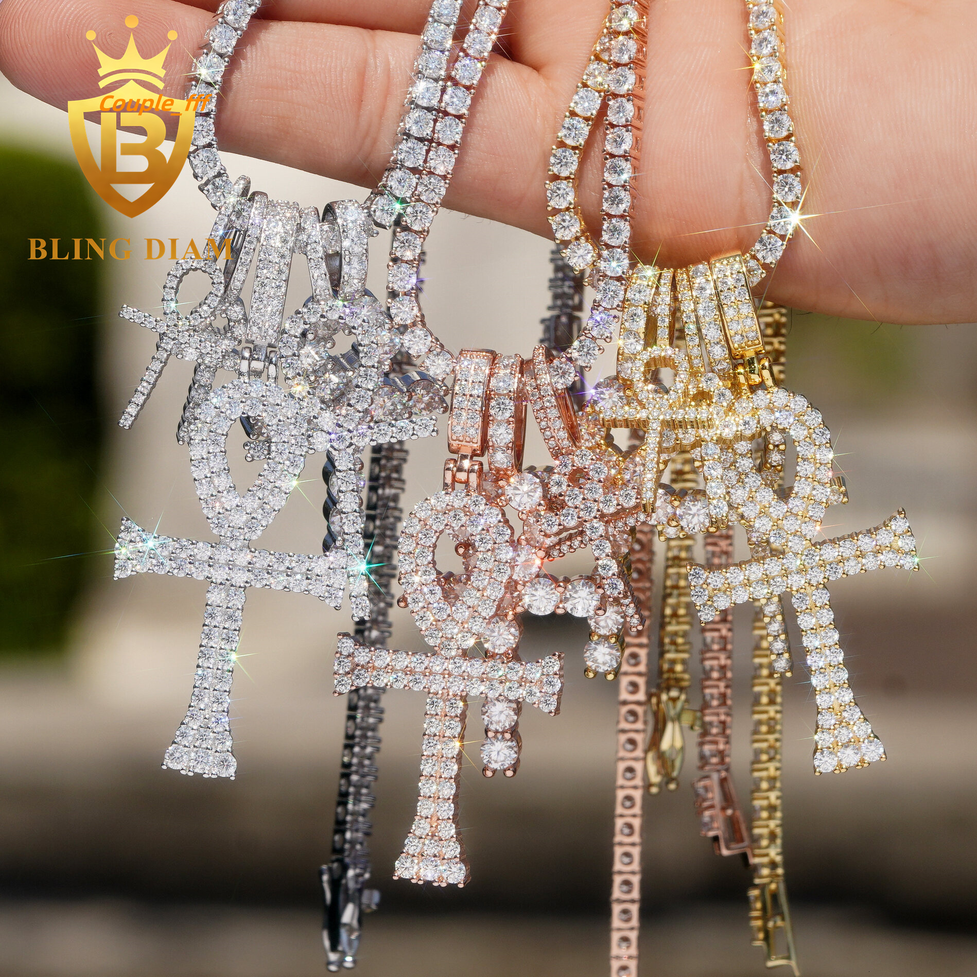 Hip Hop 925 Silver Moissanite Cross Hip Hop Pendant Ice Out Charm Religion Pendant for Cuban Link Chain