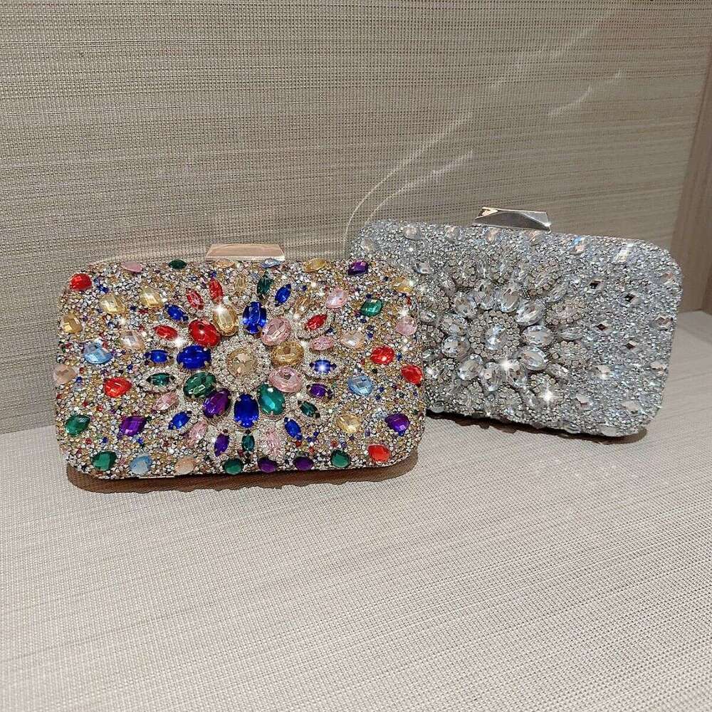 Banquet With Sparkling Rhinestones And Diamond Inlaid Handle Formal Evening Dress Chain High-End Square Box Shaped Bag, Women's Bag