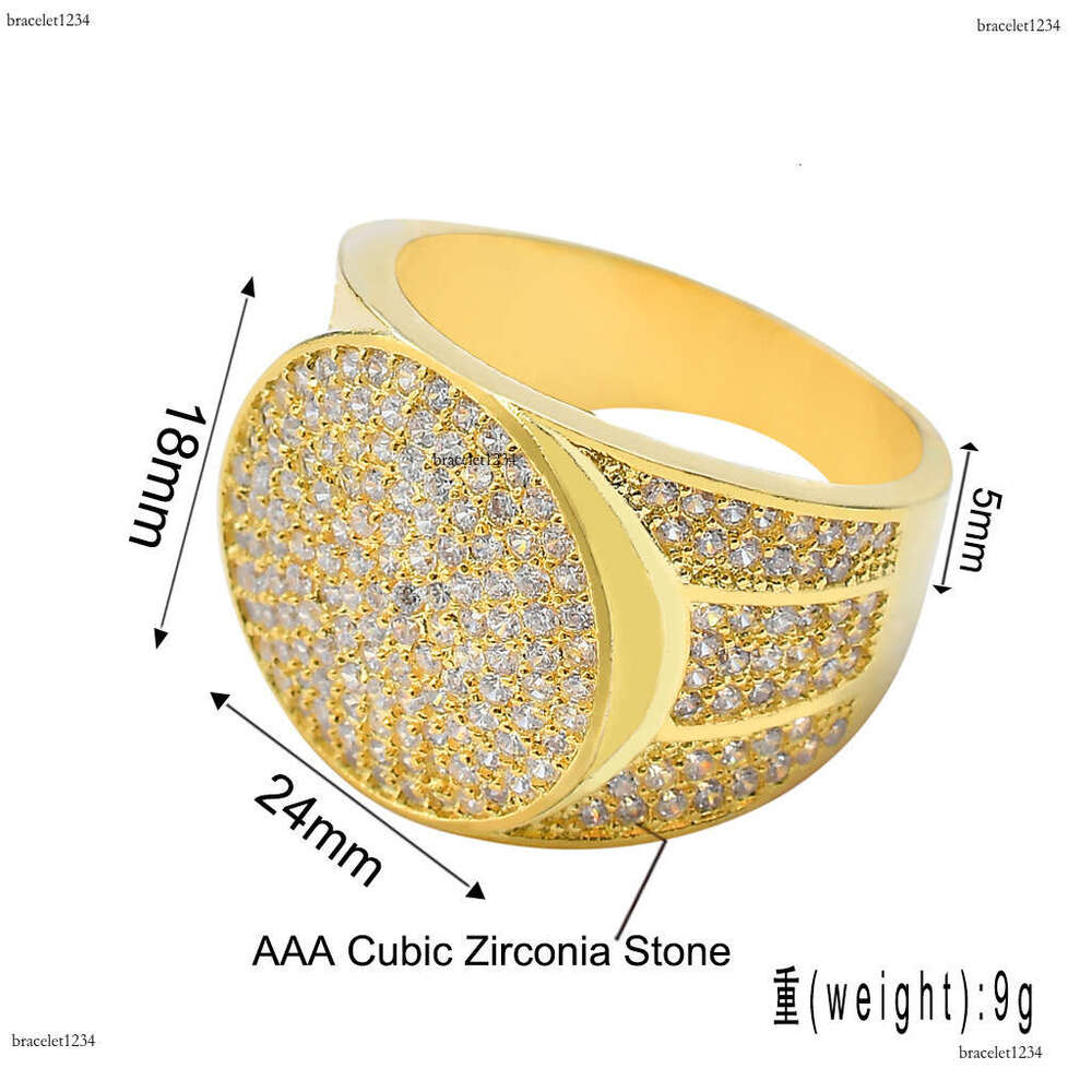 Luxurious designer gold hip hop ring with circular micro-inlaid ice VVS Moissanite Men's and Women's fashion ring