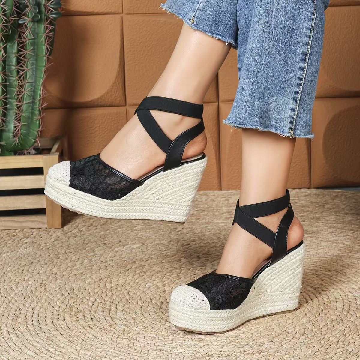 Wedges Women's 2024 Summer New New Fashion Mesh Peep Toe Platform High Heel Sandals Sexy Party Dress Women Sandalias a8ca