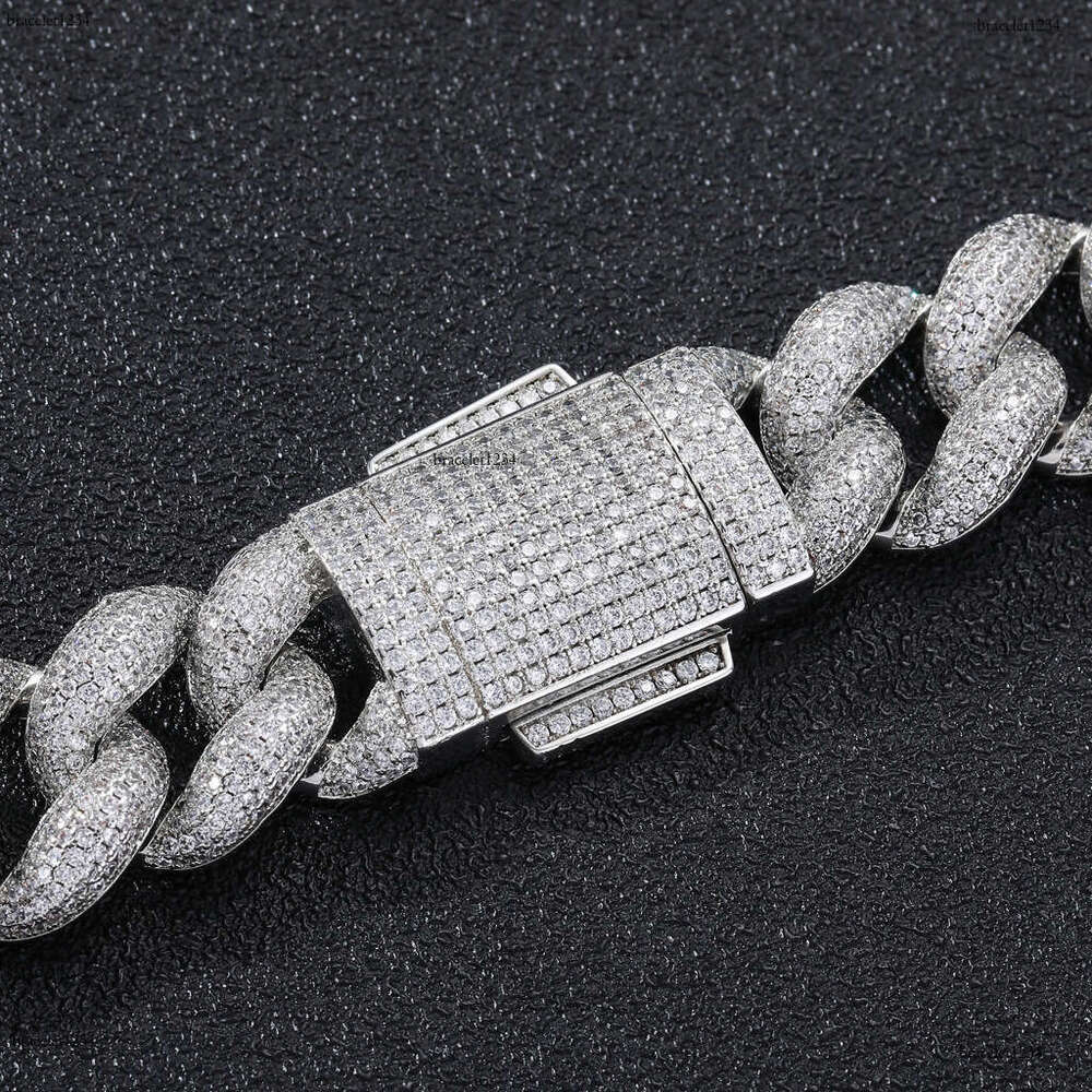 Luxury designer Necklace 18mm Foam Cuban chain spring buckle Ice Out VVS Moissanite Men's Hip Hop Necklace bracelet with free shipping