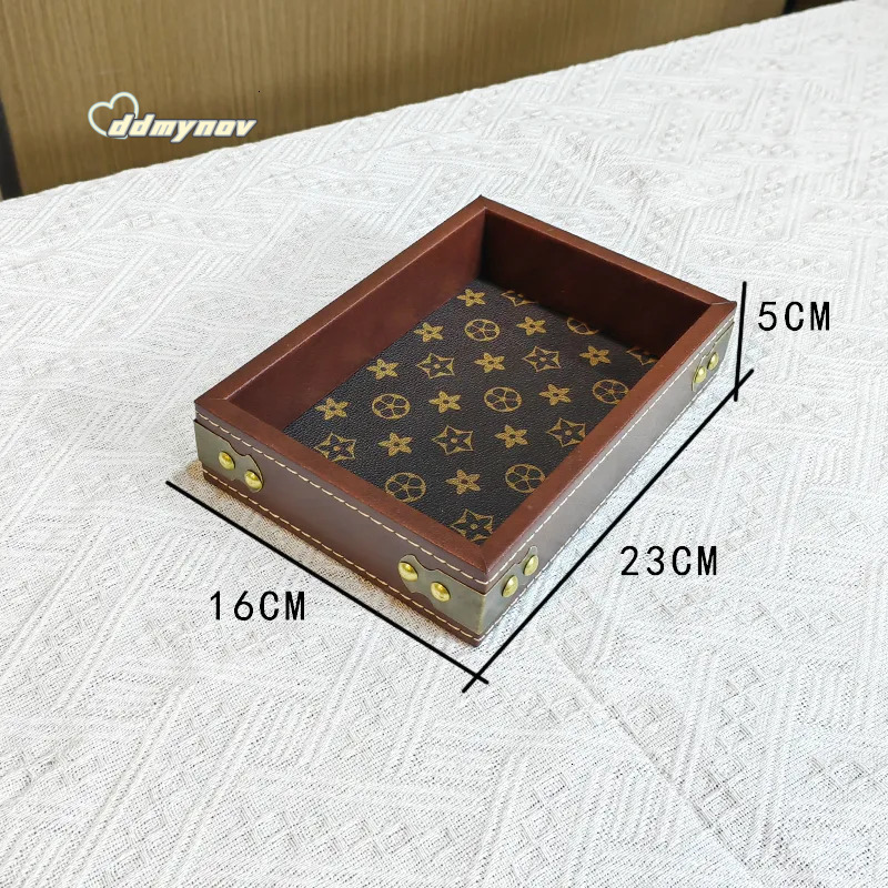 Light luxury high-end desktop rectangular display cultural and decorative items, tea set tray, entrance leather storage tray ddmynov