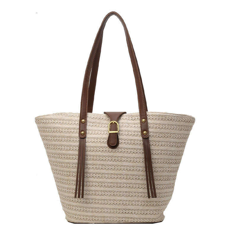 Ins Style Resort Beach Bag Straw For Women New Leisure Vacation Beach Woven Shoulder Large Capacity Commuting Tote Bag KQ